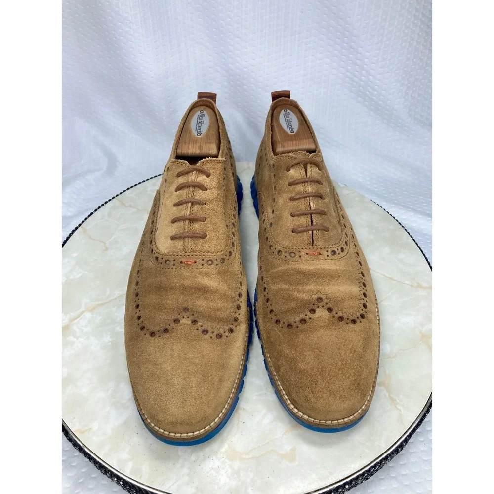 Cole Haan Zerogrand Suede Wingtip Oxfords Shoes Mens Sz 10.5 Tan Brogue Preppy